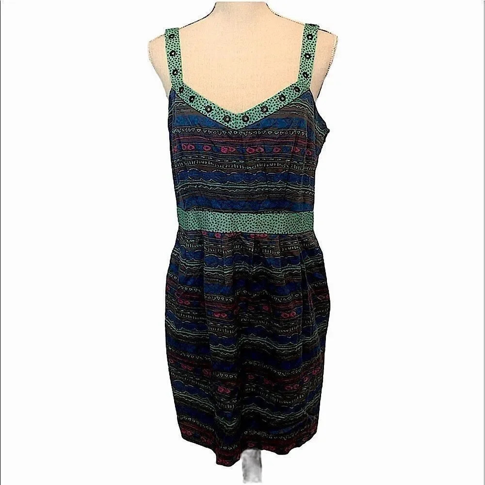I Heart Ronson‎ green, blue mod sheath dress size L